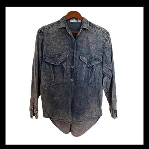 Vintage 80s Acid Wash Western Denim Shirt Cowboy Core Oversized M